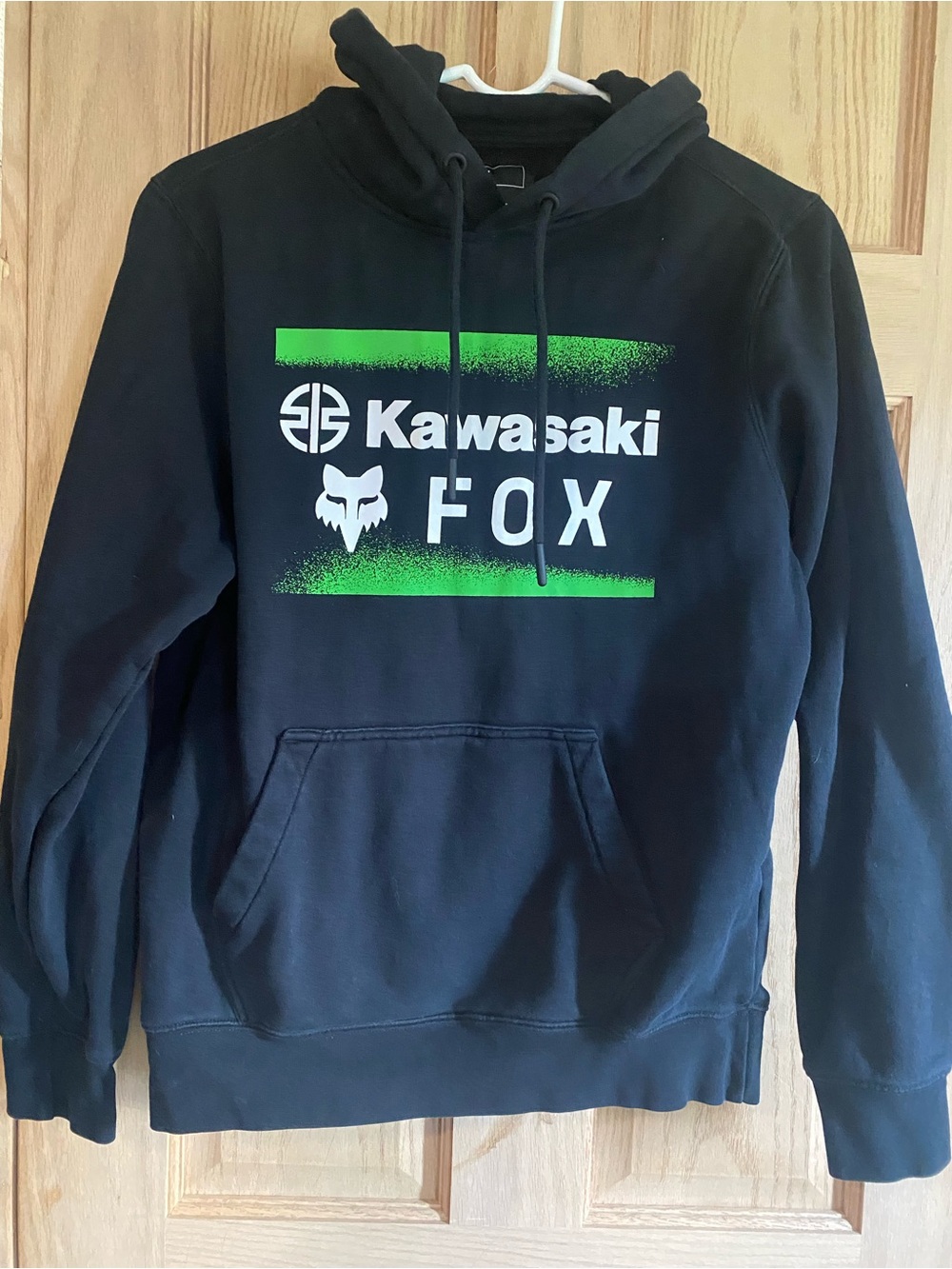 Fox Black Hoodie with Lime Green and White Kawasaki Graphic